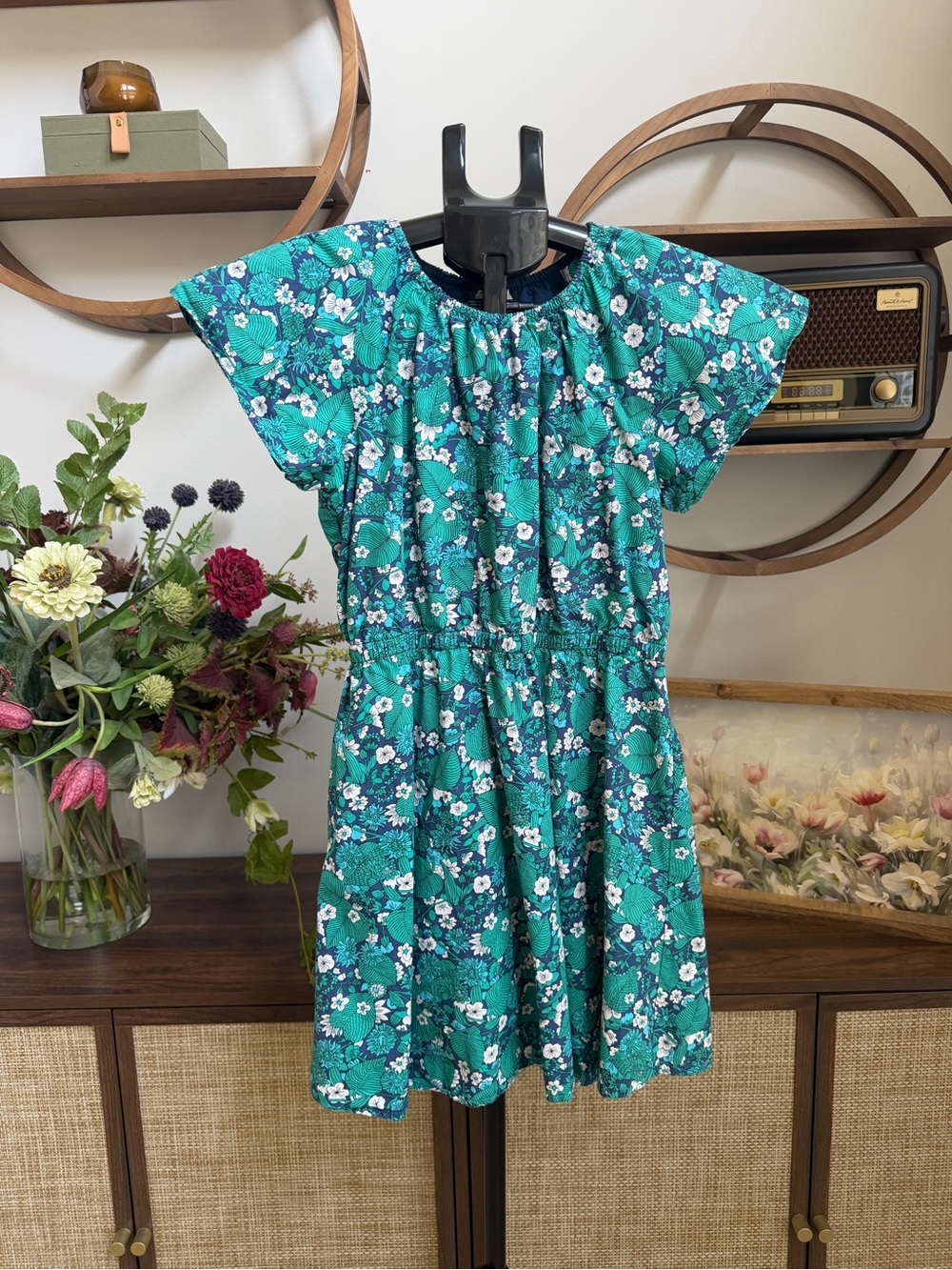 J.Crew Crewcuts Girls Size 10 Green Floral Dress Lined